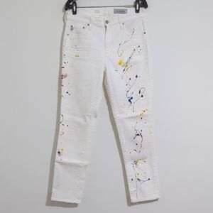 Custom AG Painted White Jeans the Mari High Rise Straight Size 30R